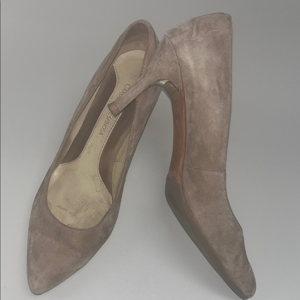 Carolina Espinosa Chic Suede Heels in Taupe size 8